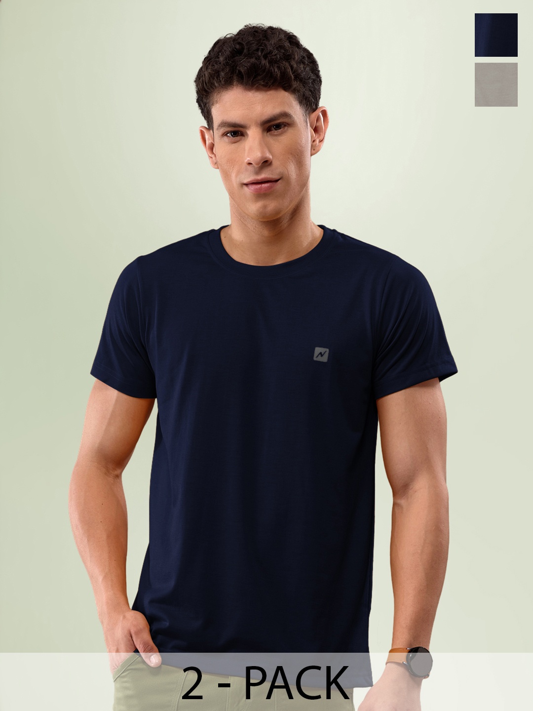 

LUX NITRO Pack Of 2 Round Neck Lounge T-Shirts, Navy blue