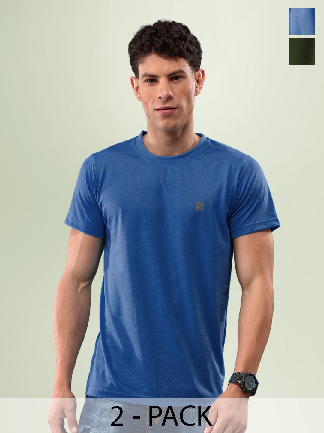 

LUX NITRO Pack Of 2 Round Neck Lounge T-shirts, Olive