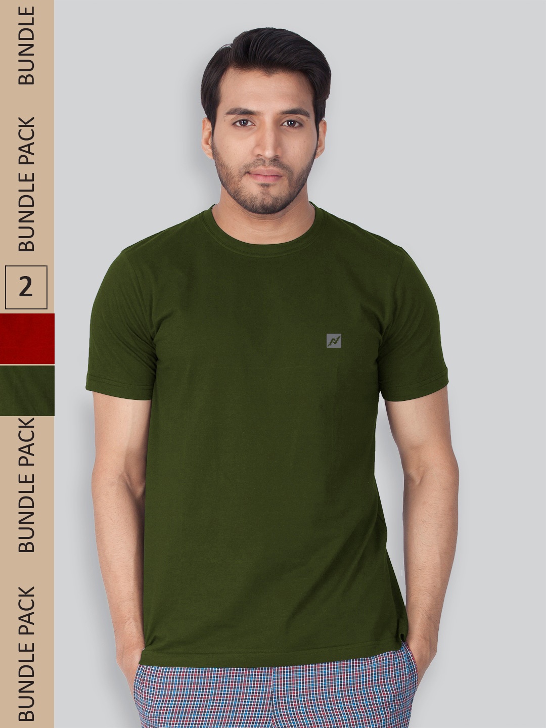 

LUX NITRO Pack Of 2 Anti Odour Round Neck Lounge T-shirts, Olive