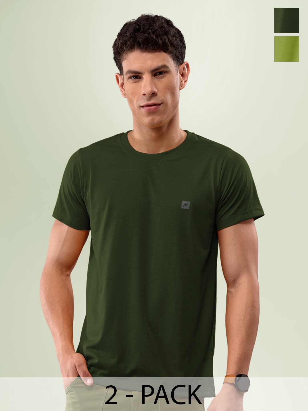 

LUX NITRO Pack Of 2 Round Neck Lounge T-shirts, Olive