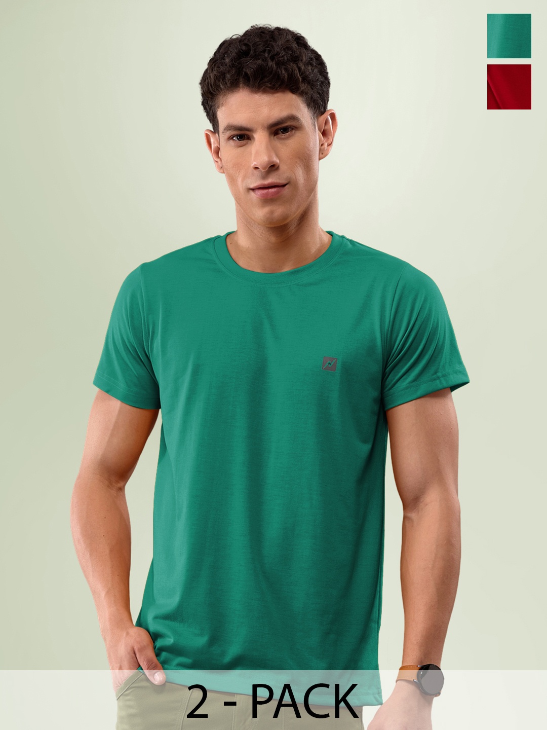 

LUX NITRO Pack Of 2 Anti Odour Round Neck Lounge T-Shirt, Green