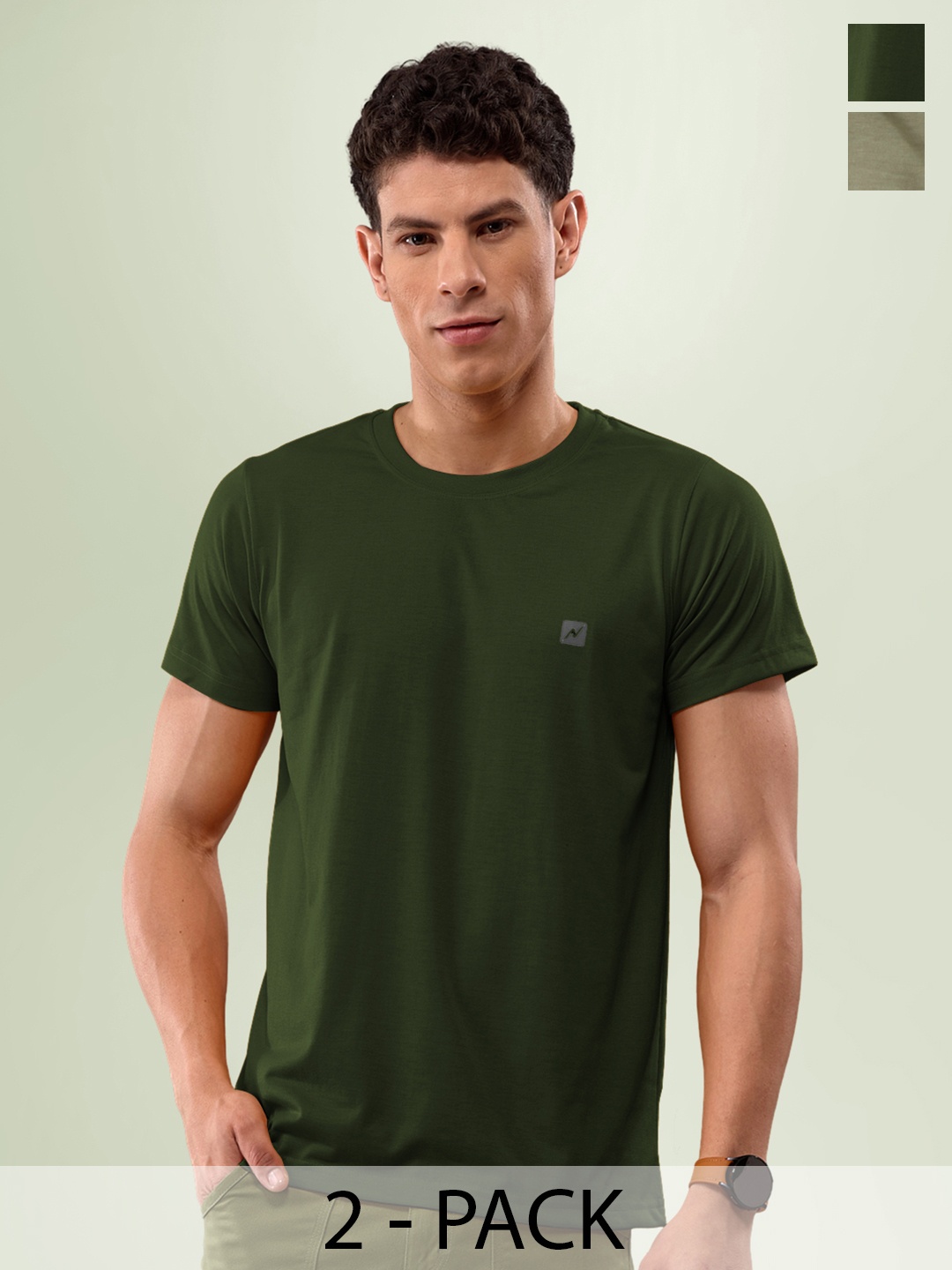 

LUX NITRO Pack Of 2 Round Neck Lounge T-shirts, Olive