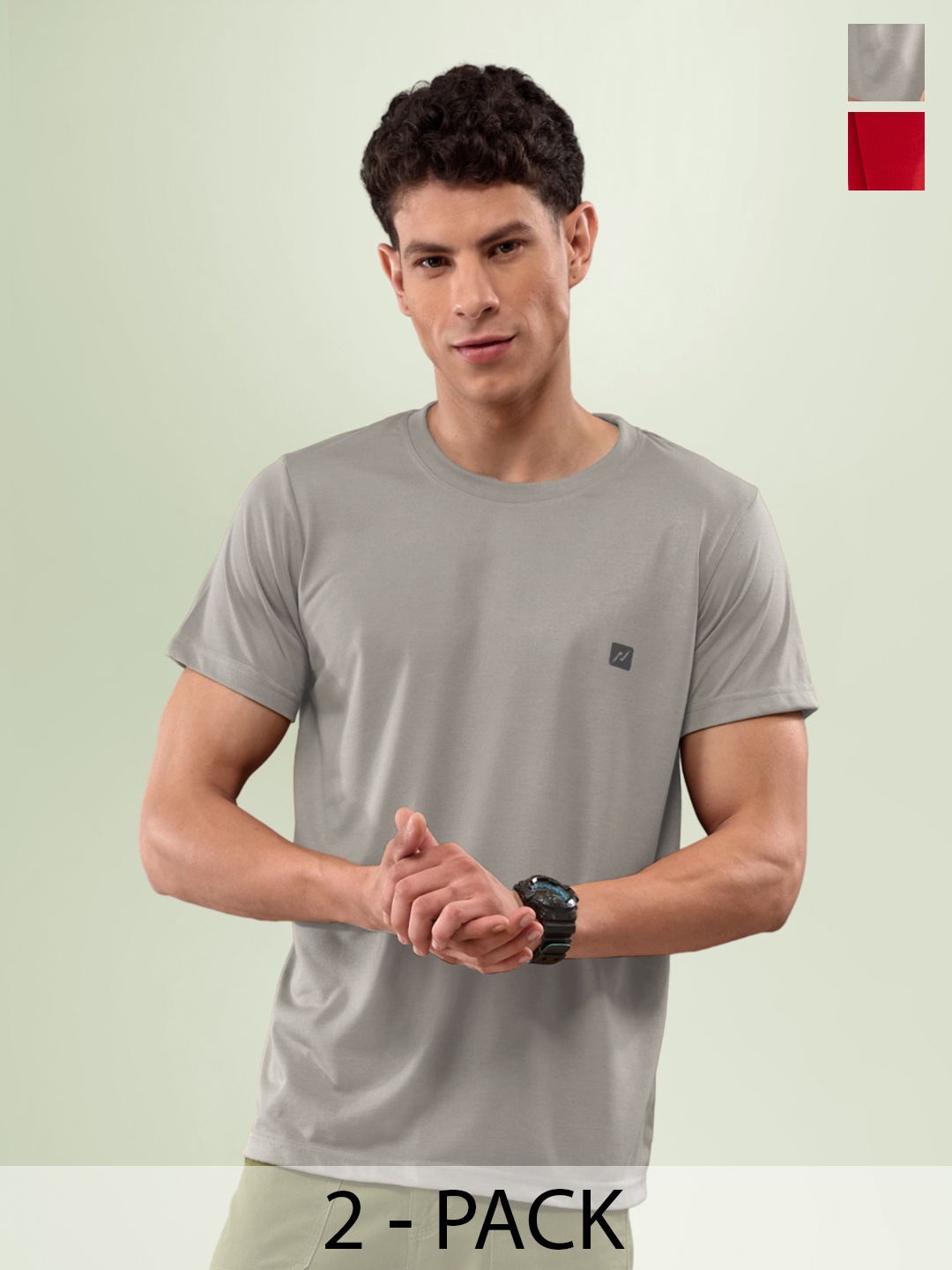 

LUX NITRO Pack Of 2 Anti Odour Round Neck Lounge T-Shirt, Grey