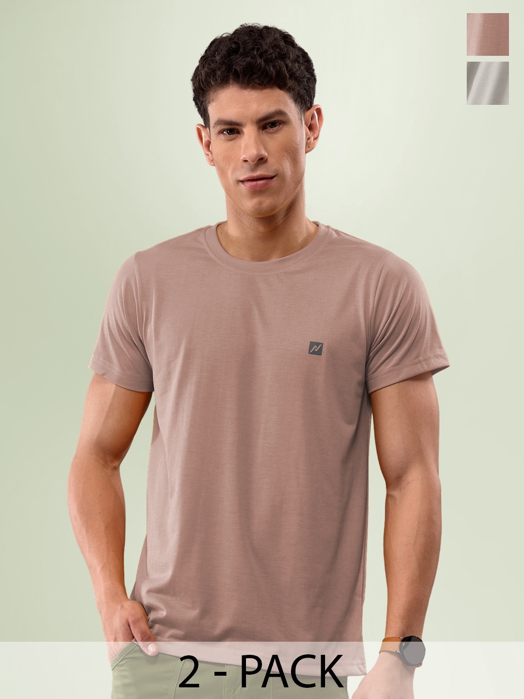 

LUX NITRO Pack Of 2 Anti Odour Round Neck Lounge T-shirts, Grey