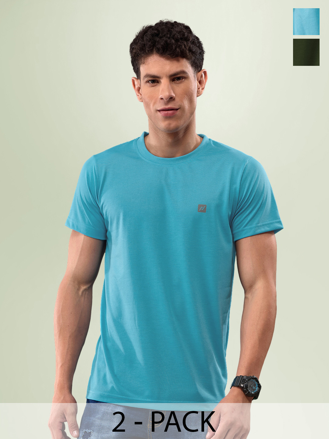 

LUX NITRO Pack Of 2 Round Neck Lounge T-shirts, Olive