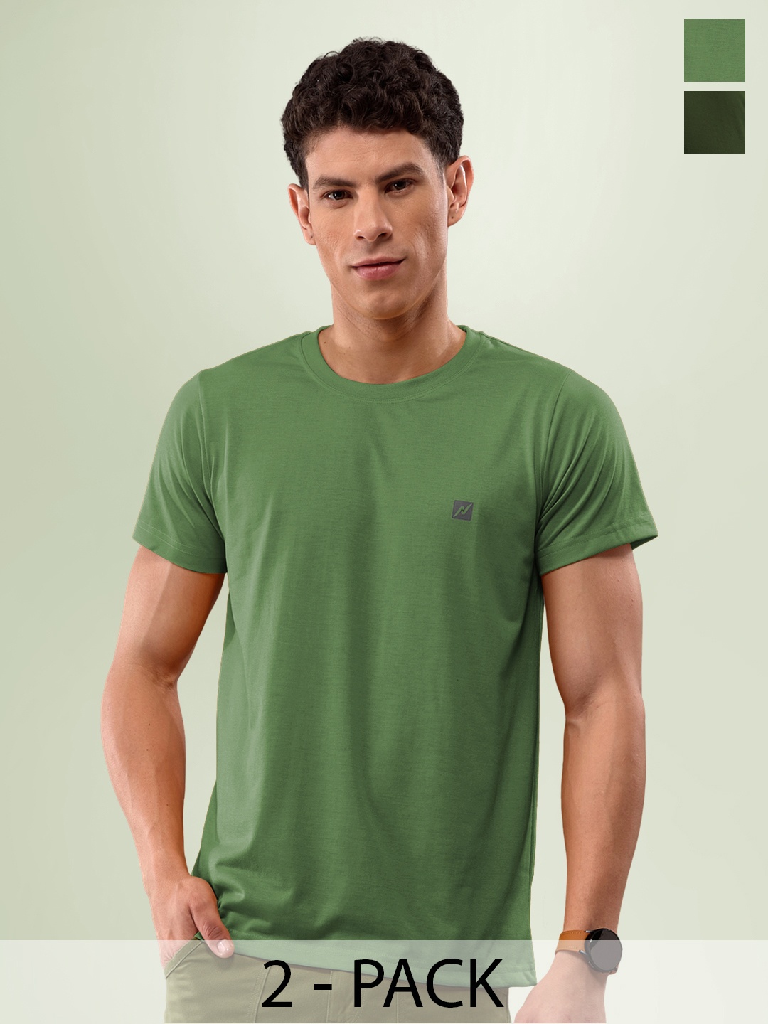 

LUX NITRO Pack Of 2 Anti Odour Lounge T-shirts, Olive