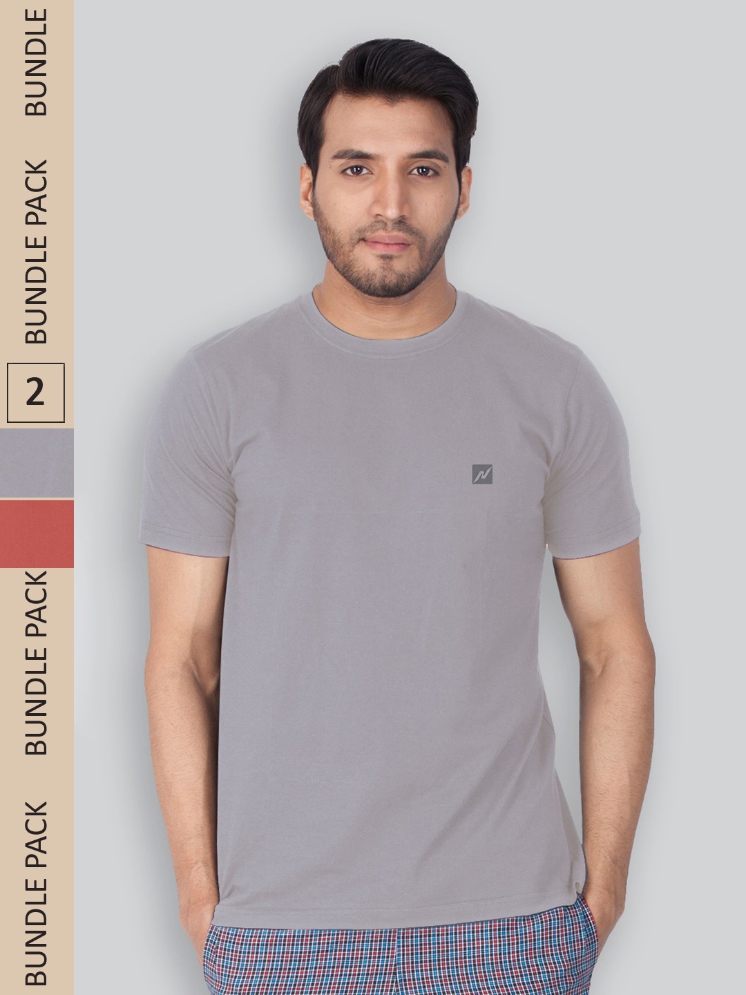 

LUX NITRO Pack Of 2 Round Neck Cotton Lounge T-shirts, Grey