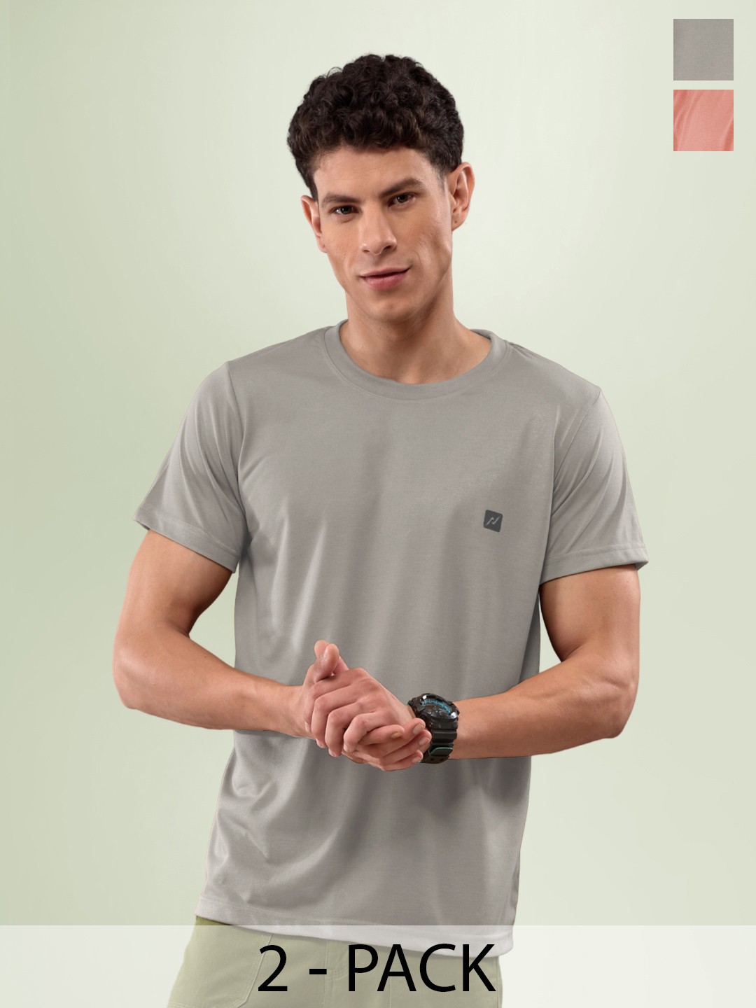 

LUX NITRO Pack Of 2 Round Neck Cotton Lounge T-shirts, Grey