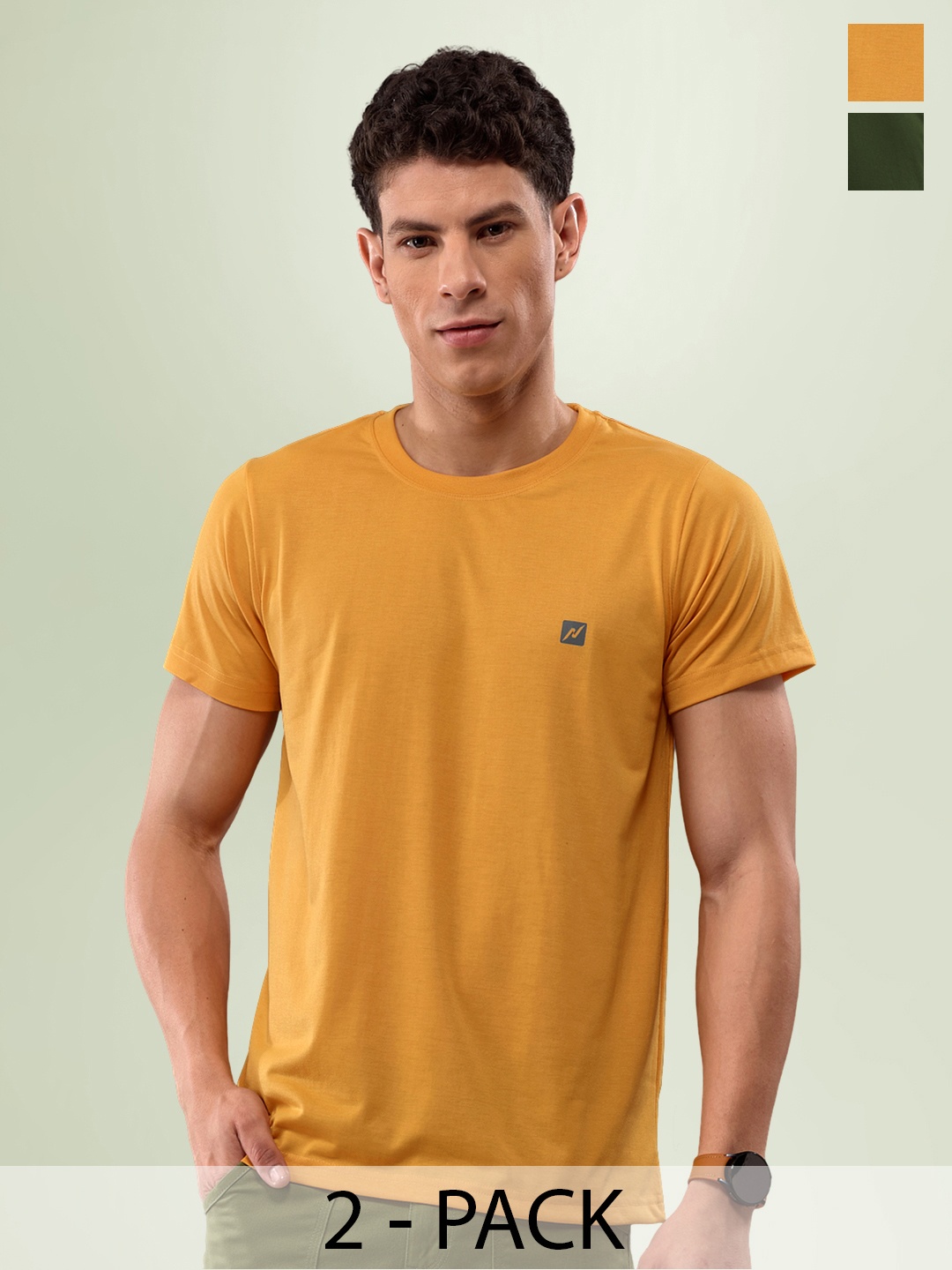 

LUX NITRO Pack Of 2 Round Neck Lounge T-shirts, Olive