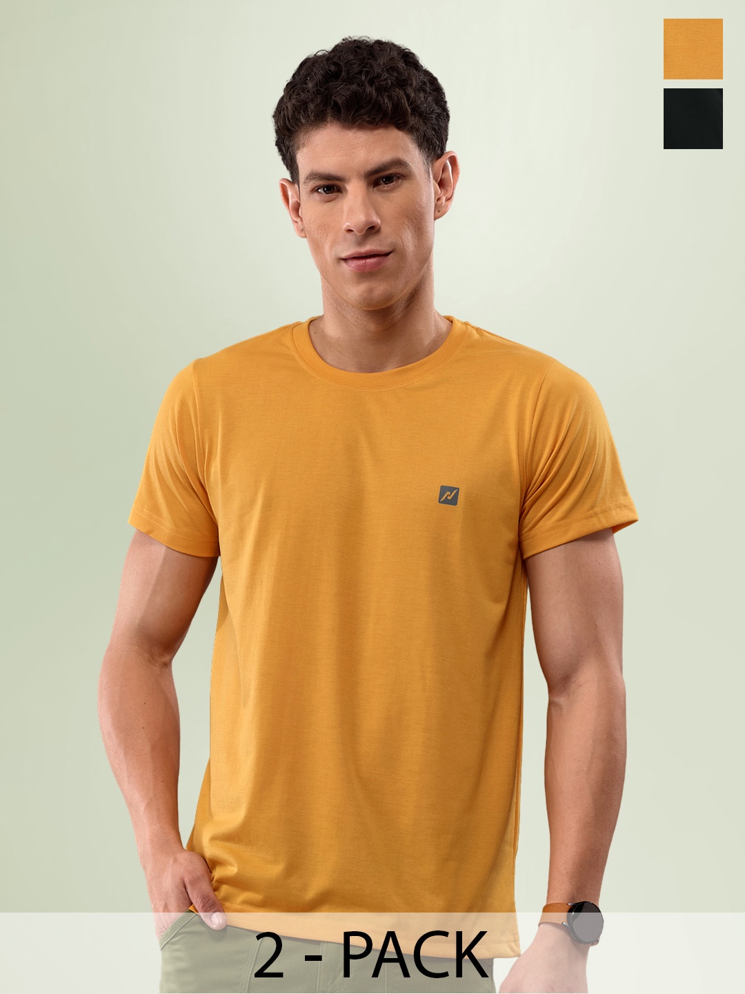 

LUX NITRO Pack Of 2 Anti Odour Round Neck Lounge T-Shirt, Black