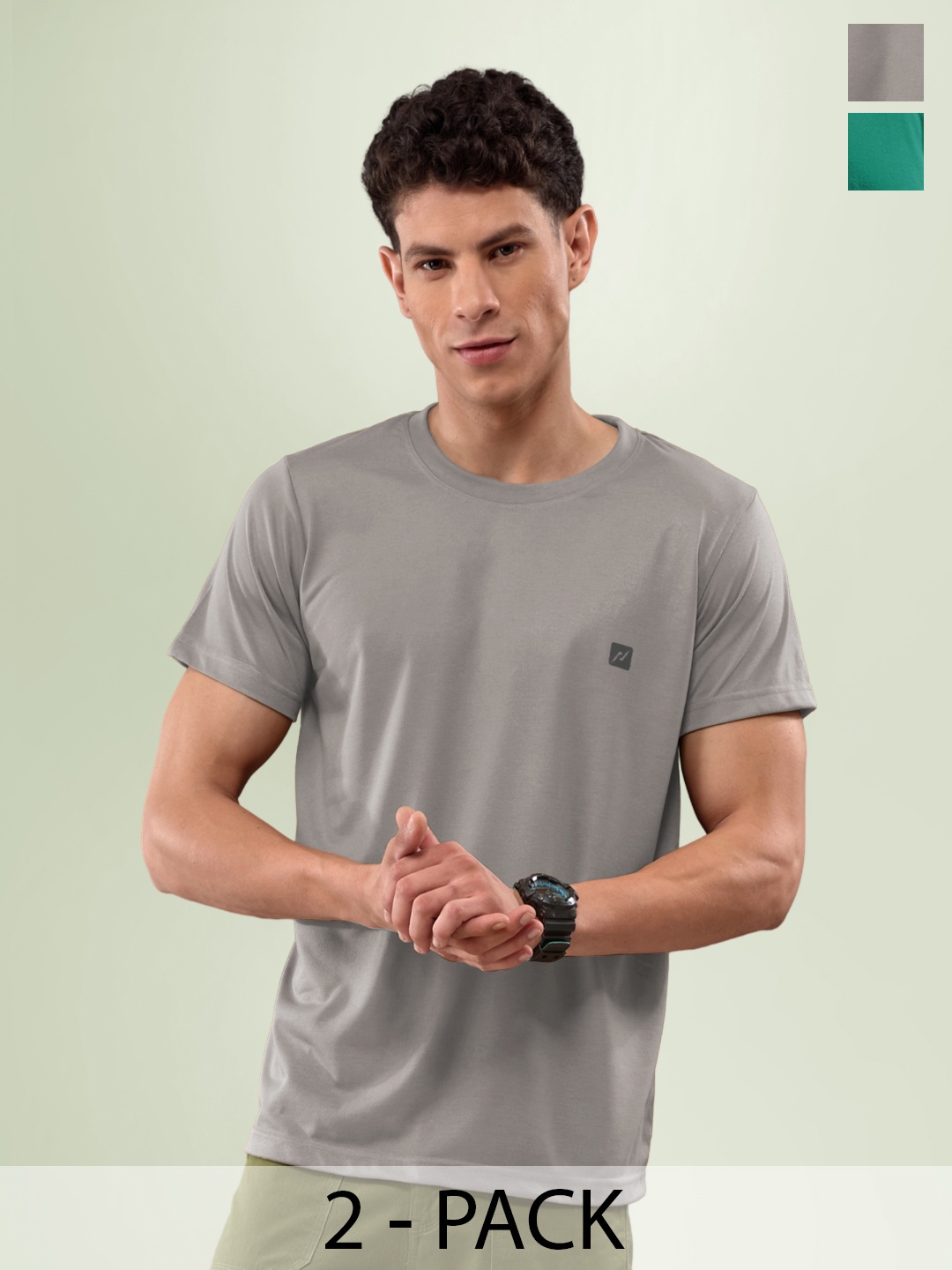 

LUX NITRO Pack Of 2 Anti Odour Round Neck Lounge T-Shirt, Green