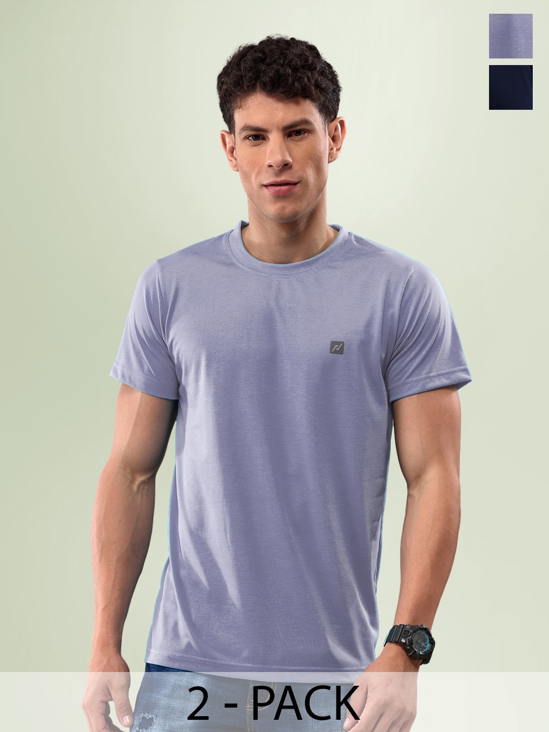 

LUX NITRO Pack Of 2 Round Neck Lounge T-shirts, Navy blue