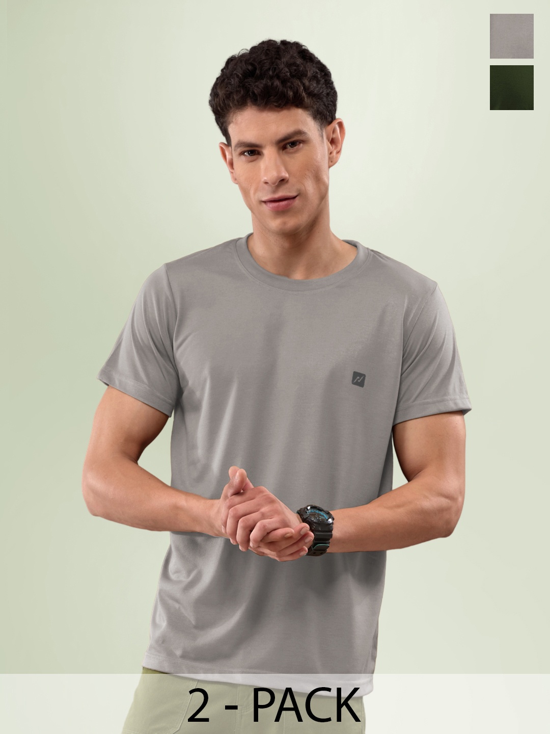 

LUX NITRO Pack Of 2 Round Neck Lounge T-shirts, Olive
