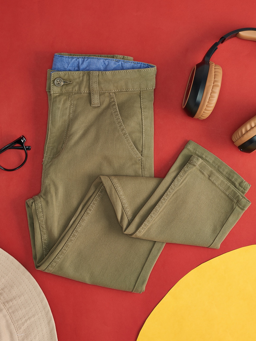 

Pantaloons Junior Boys Mid-Rise Cotton Trousers, Olive