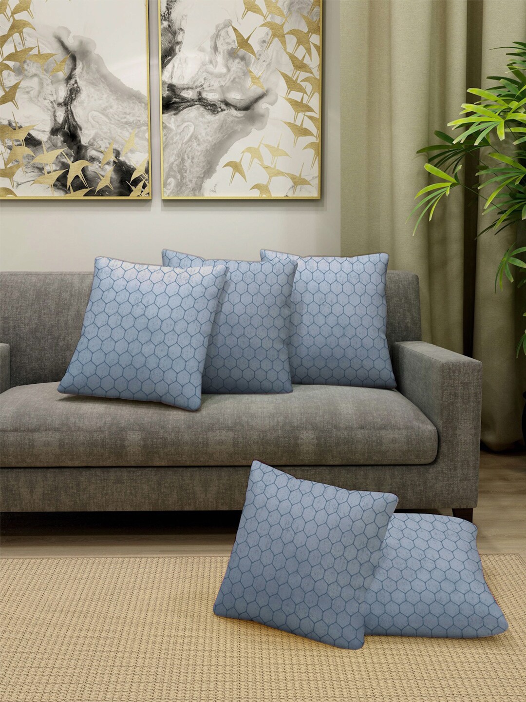 

FABINALIV Blue 5 Pieces Geometric Square Cushion Covers