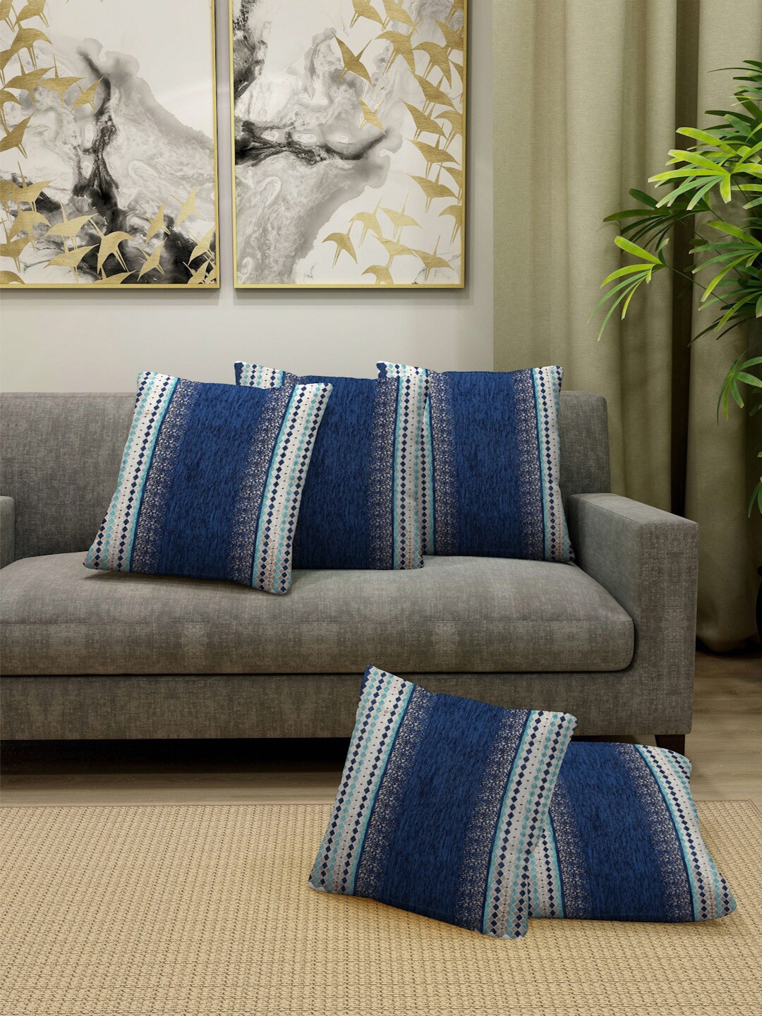 

FABINALIV Blue & White 5 Pieces Ethnic Motifs Square Cushion Covers