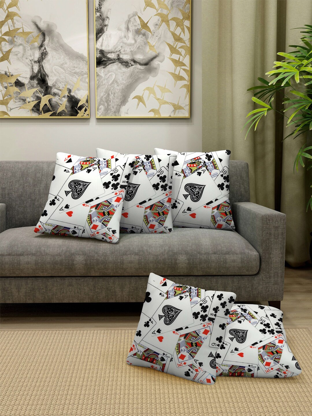

FABINALIV 5 Piece White & Black Square Shape Cushion Covers