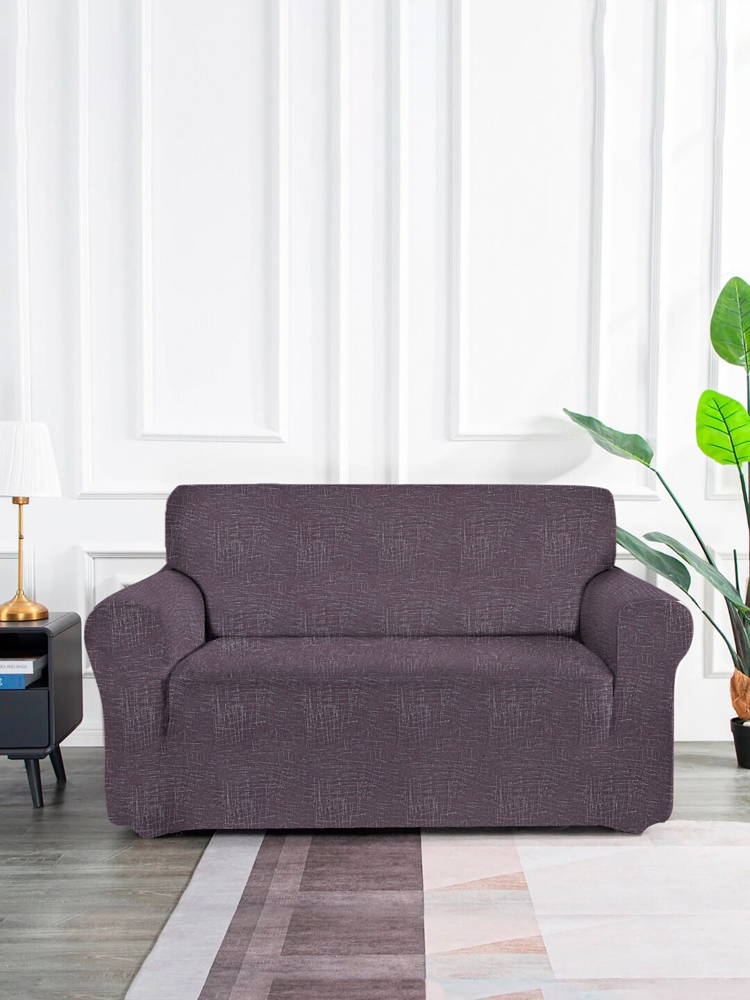 

MULTITEX Grey Solid 2 Seater Stretchable Non-Slip Sofa Slipcover
