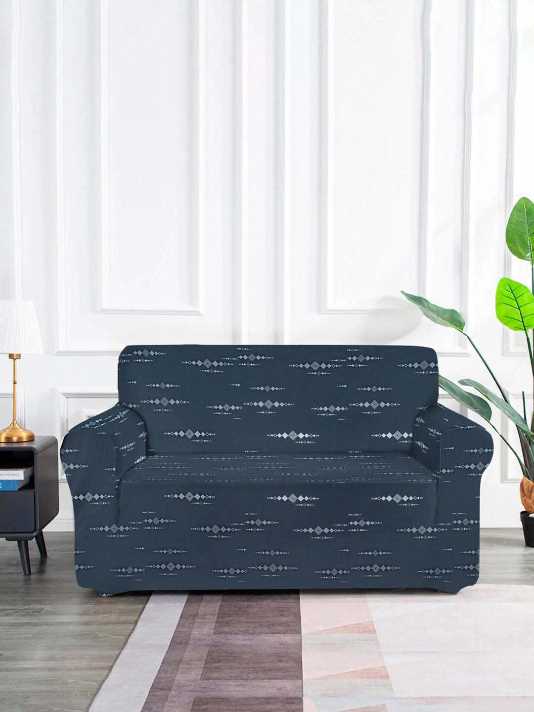 

MULTITEX Green & Grey Geometric Printed Elasticated 2-Seater Sofa Cover