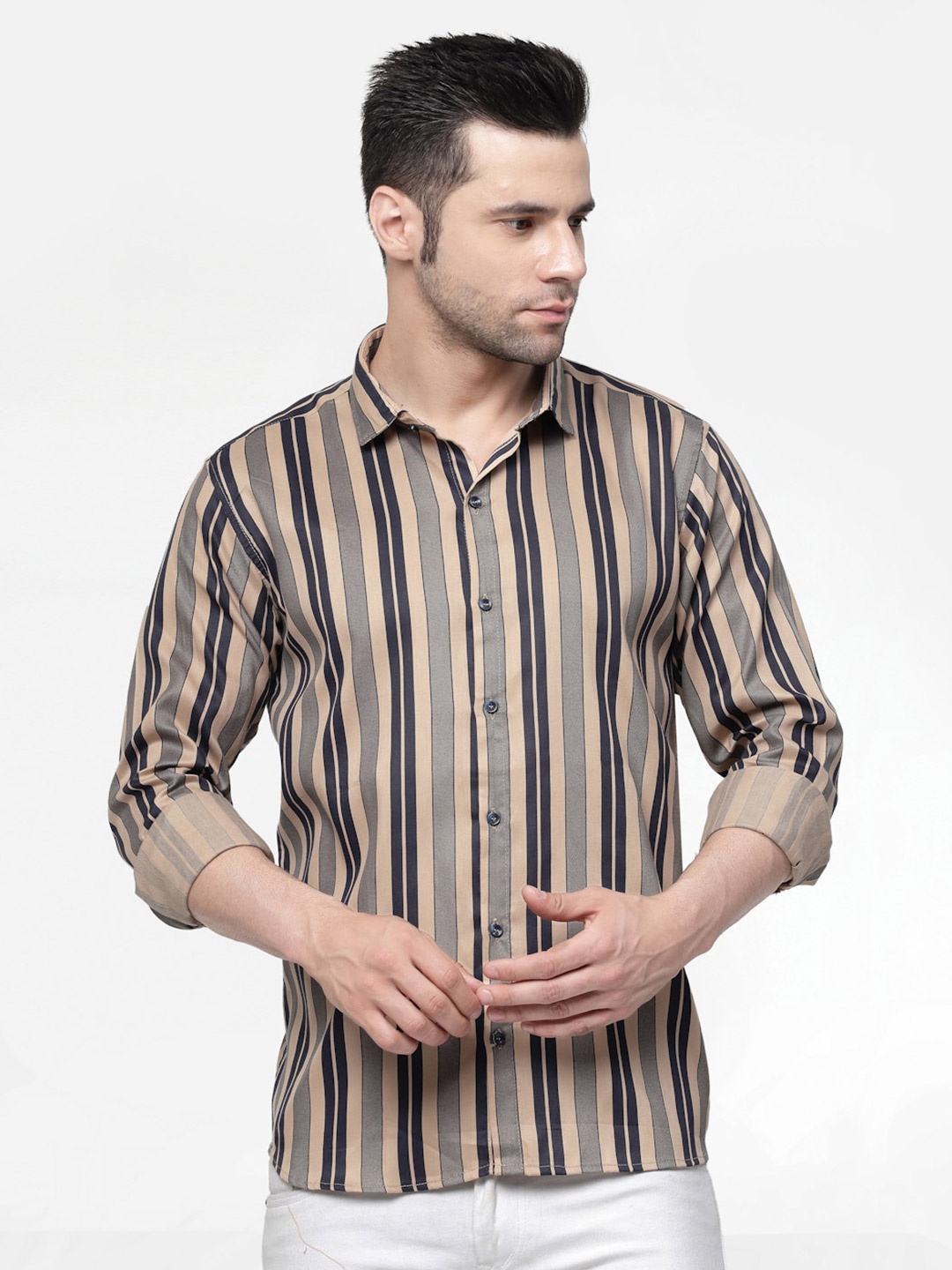 

ADWYN PETER New Vertical Striped Casual Cotton Shirt, Brown