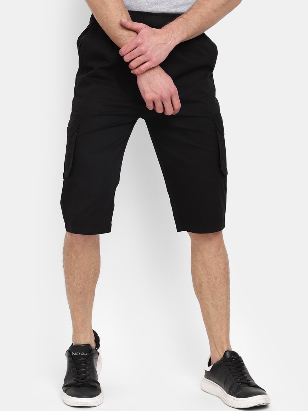 

V-Mart Men Mid-Rise Cotton Cargo Shorts, Black