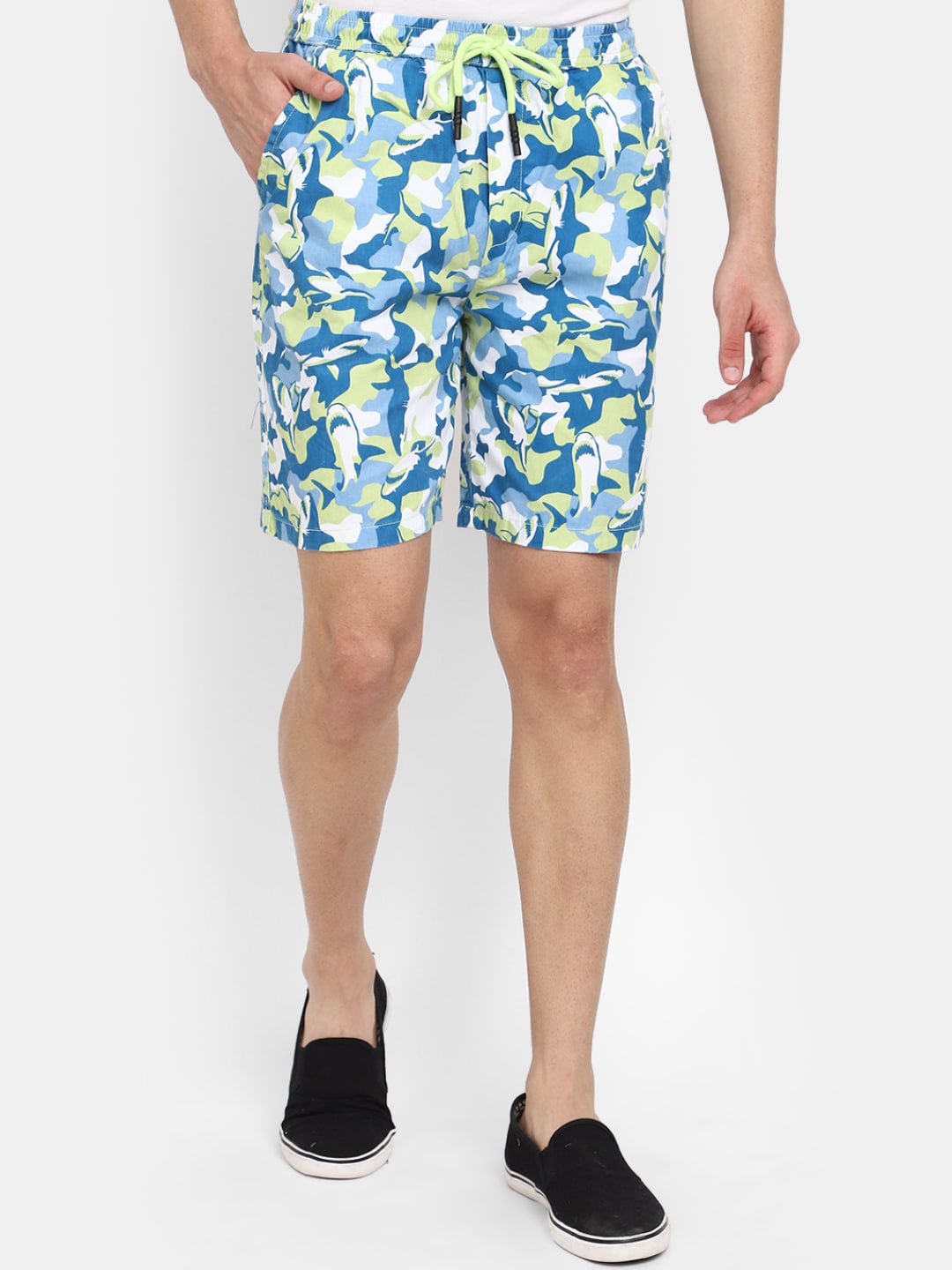 

V-Mart Men Mid-Rise Abstract Printed Cotton Shorts, Blue
