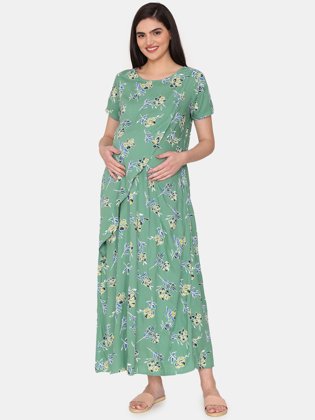 

Coucou by Zivame Floral Printed Pure Cotton Maxi Nightdress, Green