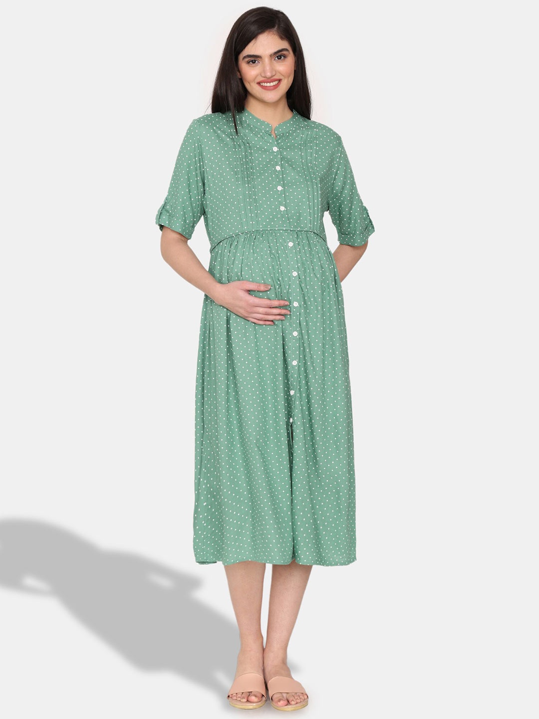 

Coucou by Zivame Polka Dot Print A-Line Midi Maternity Dress, Green