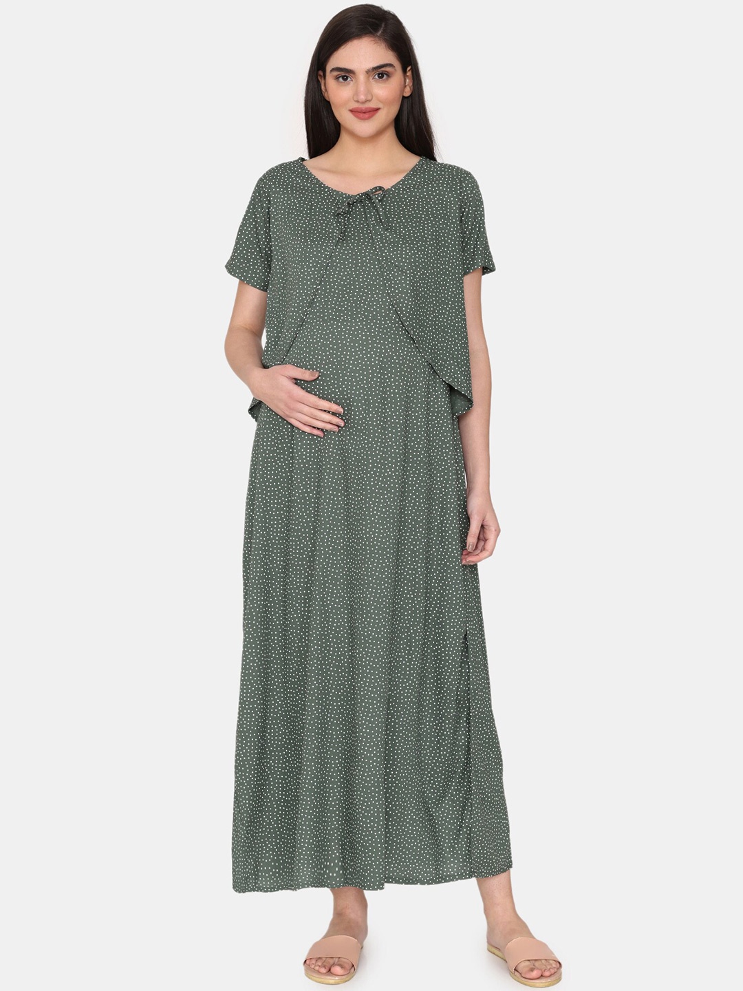 

Coucou by Zivame Polka Dots Printed Maxi Nightdress, Green