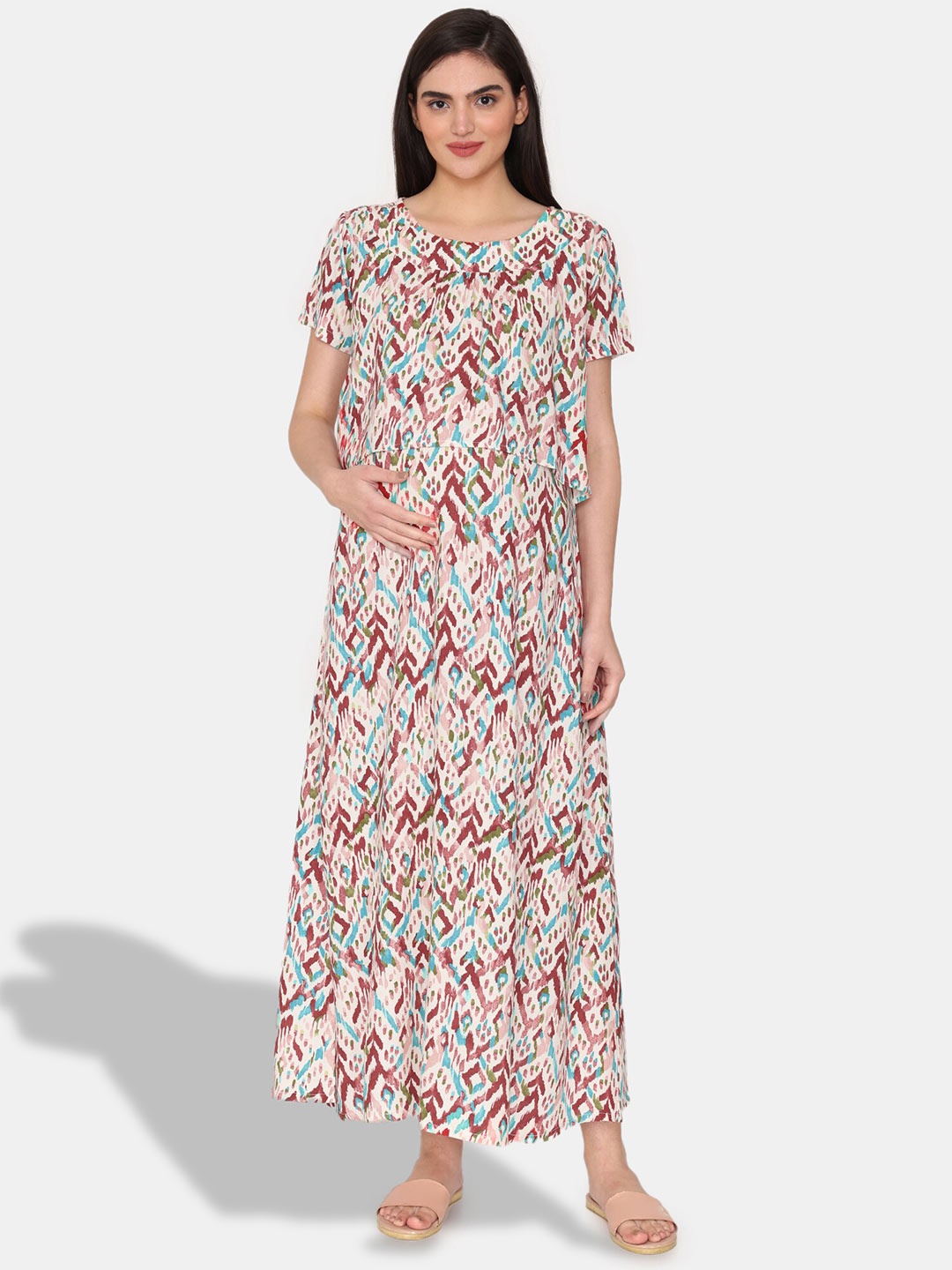 

Coucou by Zivame Abstract Printed Maxi Nightdress, Maroon