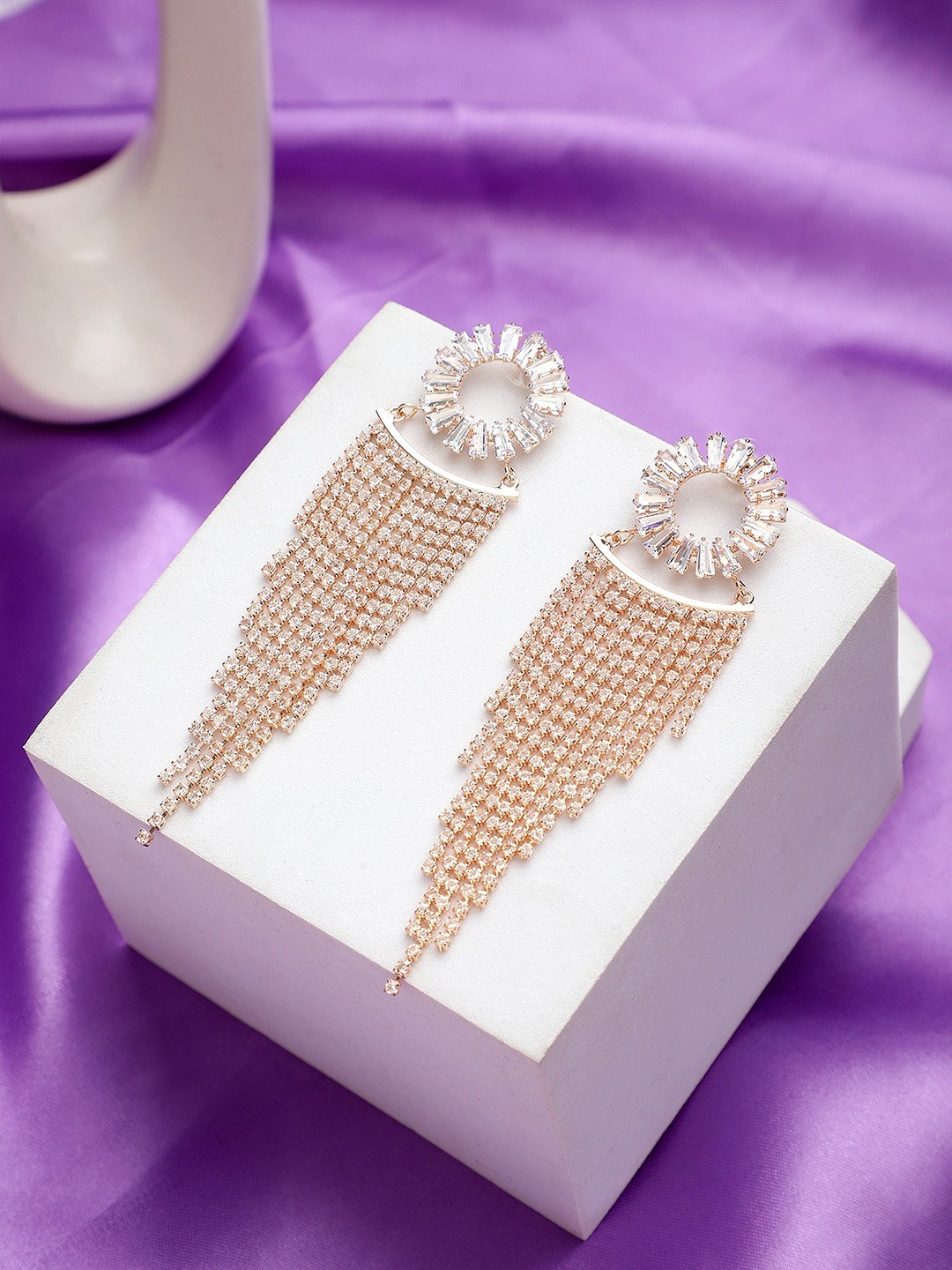 

Mali Fionna Rose Gold-Plated Contemporary Drop Earrings