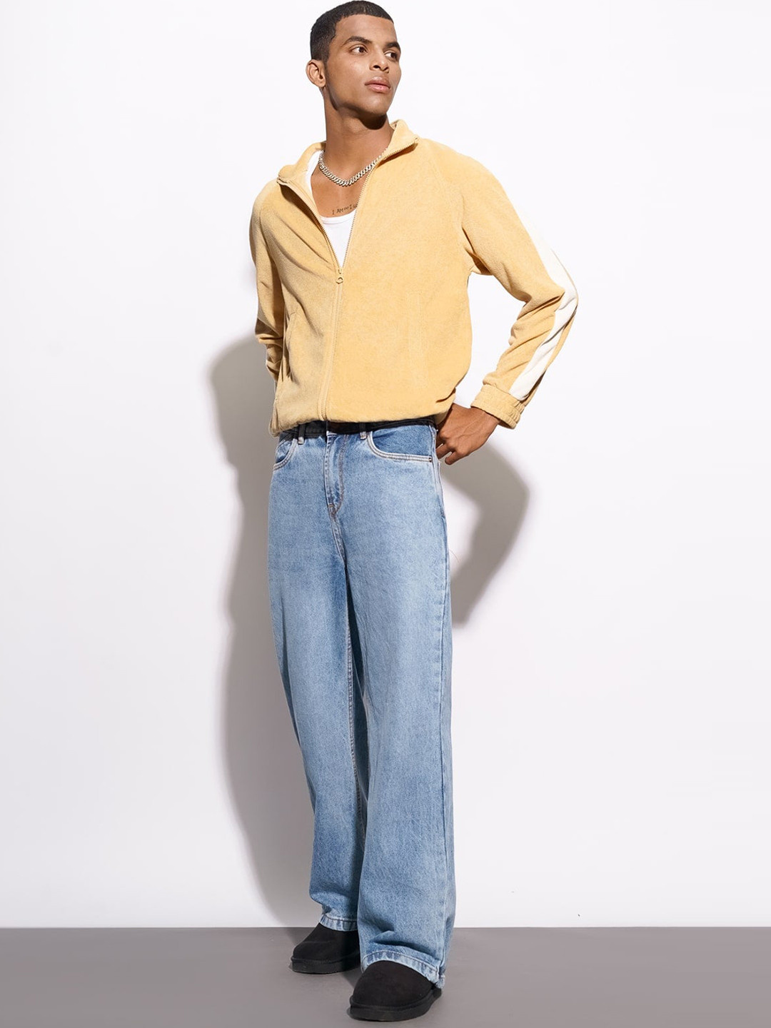 

FREAKINS Men Blue Wide Leg High-Rise Light Fade Jeans