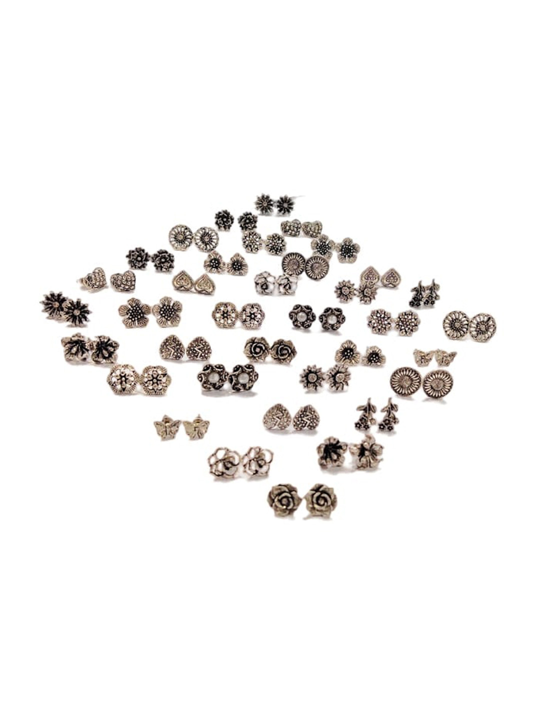 

FEMMIBELLA Set Of 36 Silver-Plated Circular Studs Earrings