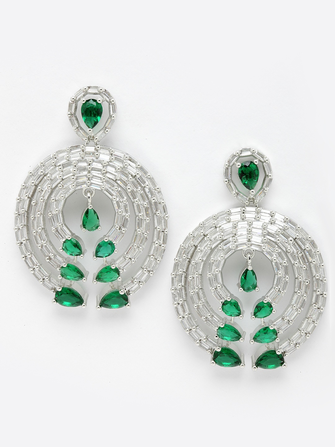

Aazeen Rhodium-Plated AD Stone Studded Contemporary Drop Earrings, Silver