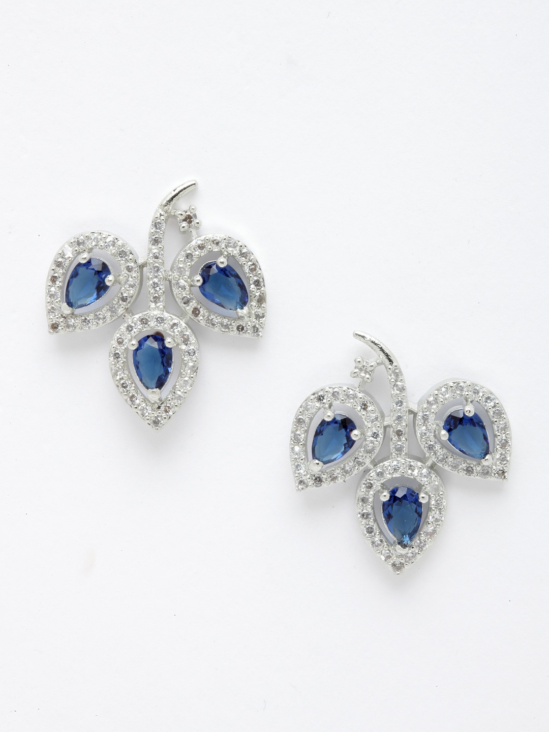 

Aazeen Rhodium-Plated Leaf Shaped American Diamond Drop Earrings, Silver