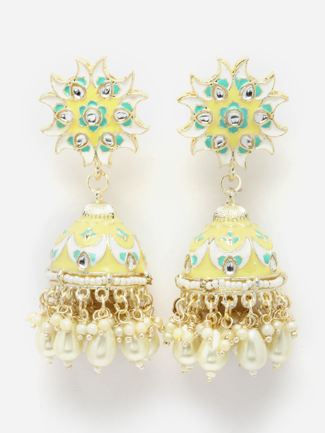 

Aazeen Gold-Plated Dome Shaped Jhumkas Earrings, White