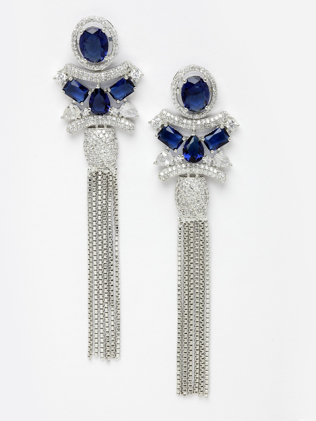 

Aazeen Rhodium-Plated Contemporary Drop Earrings, Blue