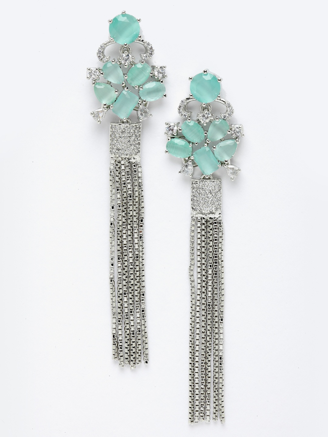 

Aazeen Rhodium-Plated Contemporary Drop Earrings, Sea green