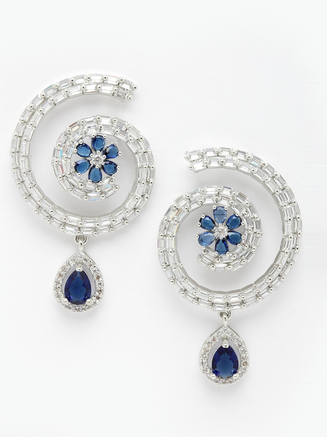 

Aazeen Rhodium-Plated Circular Drop Earrings, Blue
