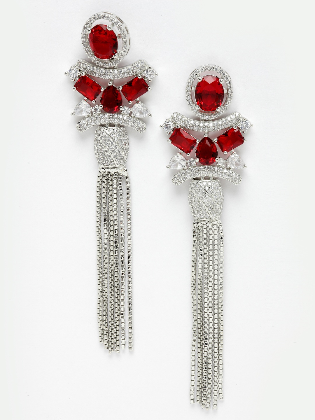 

Aazeen Rhodium-Plated Contemporary Drop Earrings, Red