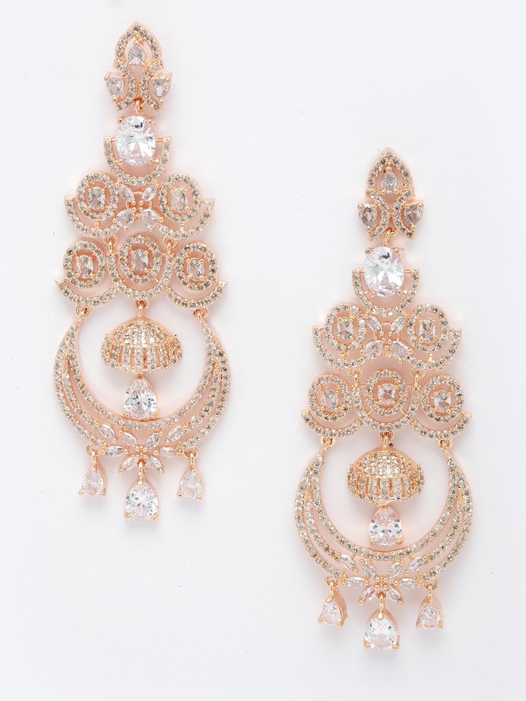 

Aazeen Rose Gold-Plated Floral AD Studded Drop Earrings