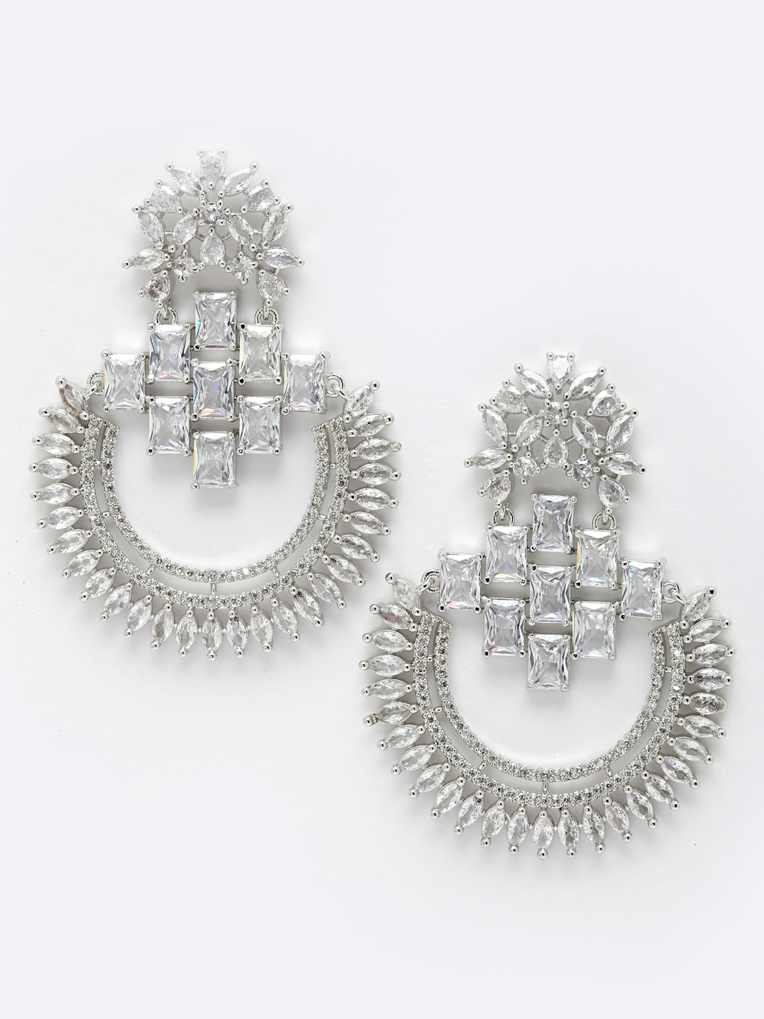 

Aazeen Rhodium-Plated Crescent Shaped Chandbalis Earrings, White