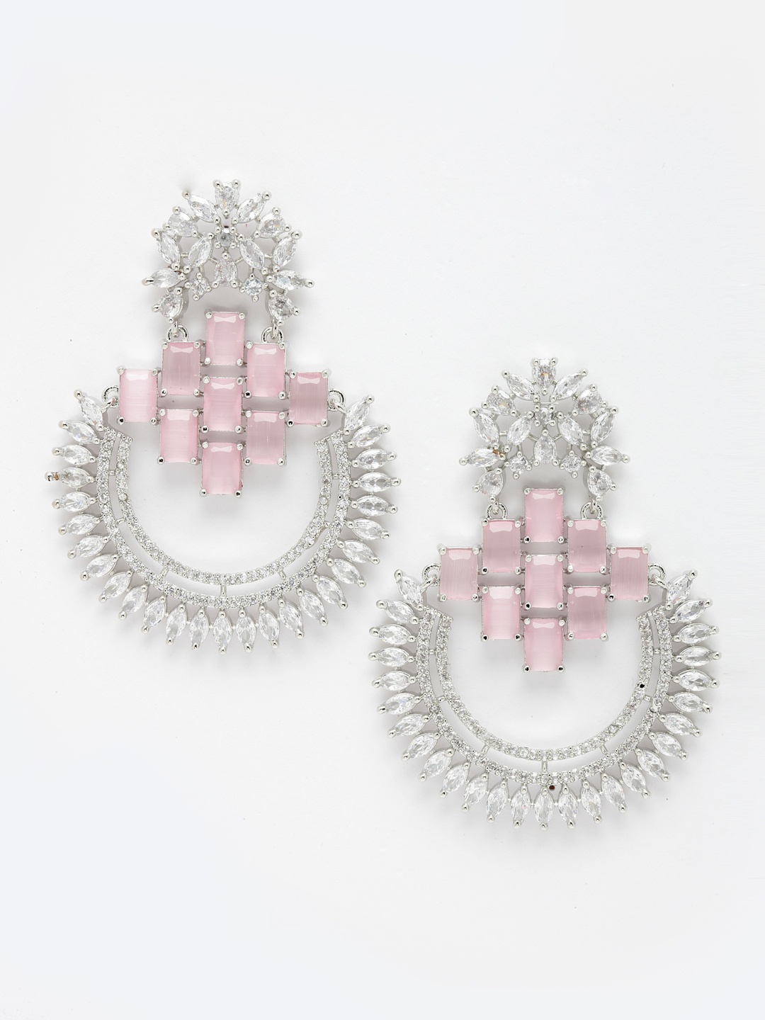 

Aazeen Rhodium-Plated Crescent Shaped Chandbalis Earrings, Pink