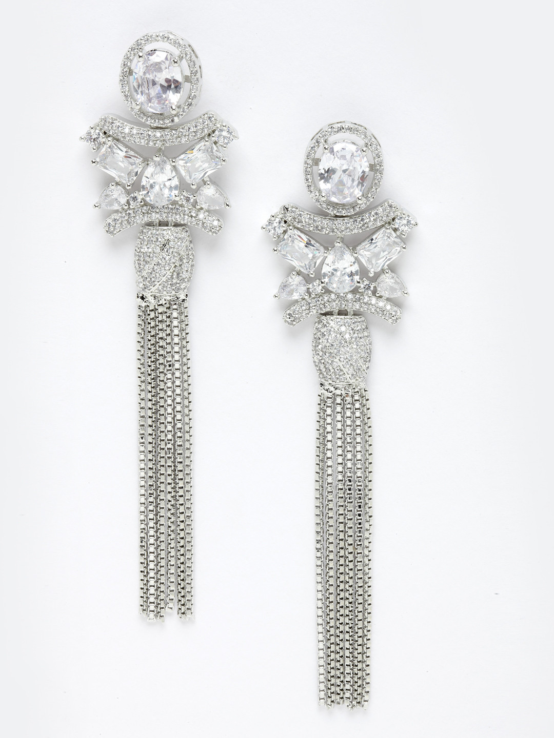 

Aazeen Rhodium-Plated Contemporary Drop Earrings, Silver