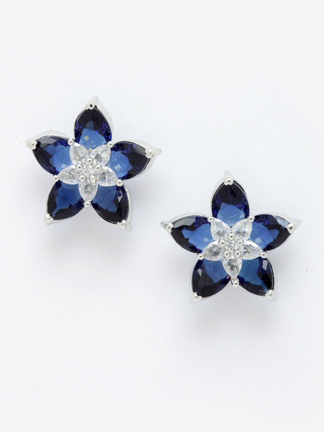 

Aazeen Rhodium Plated Floral Drop Earrings, Blue