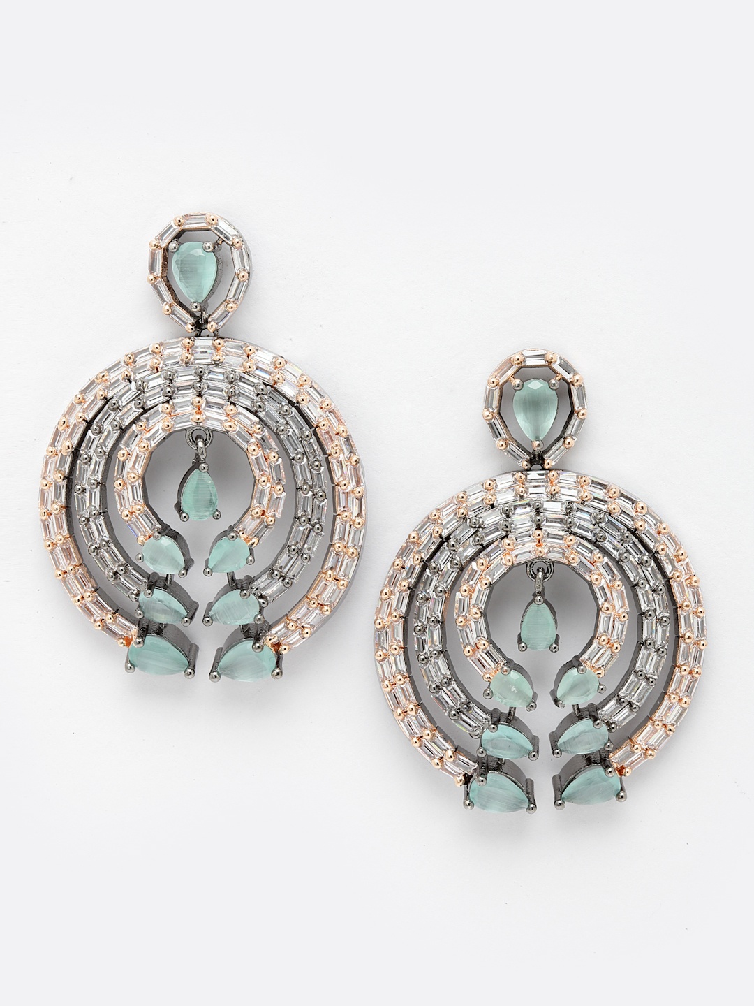 

Aazeen Rose Gold-Plated Contemporary Chandbalis Earrings, Sea green