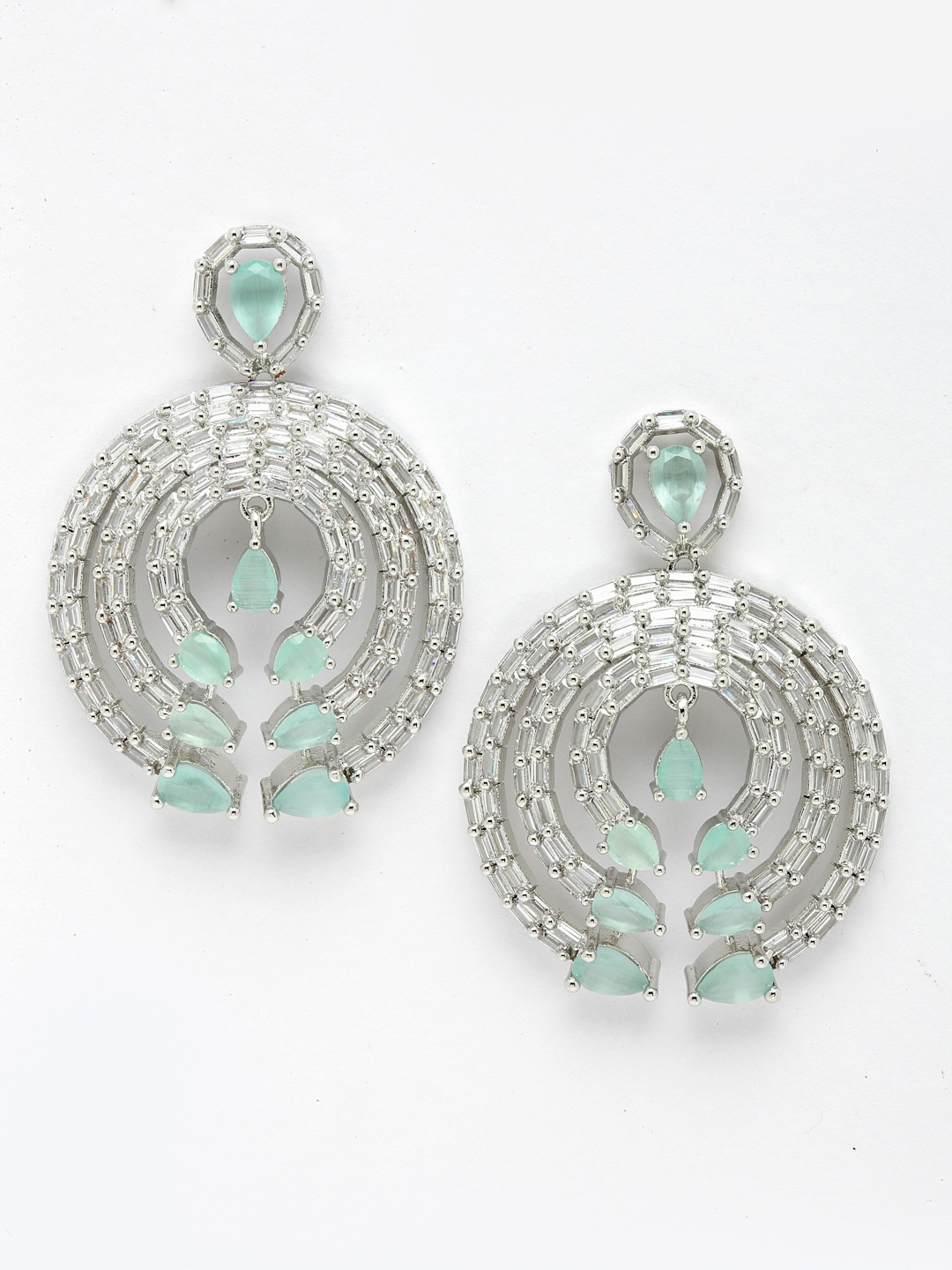 

Aazeen Rhodium-Plated Contemporary Drop Earrings, Sea green