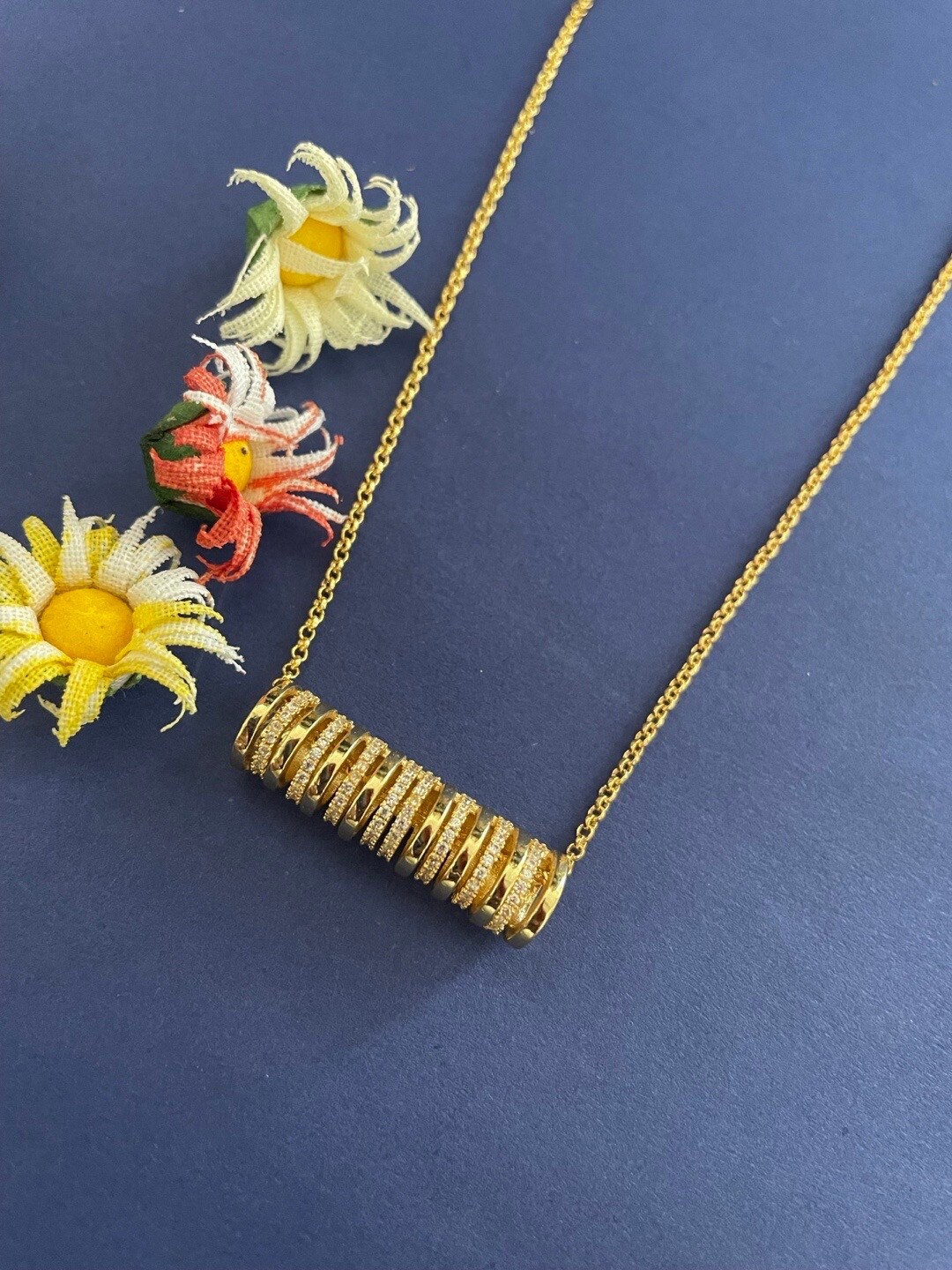 

Digital Dress Room Gold-Plated AD Stone Studded Barrel Design Choker Chain