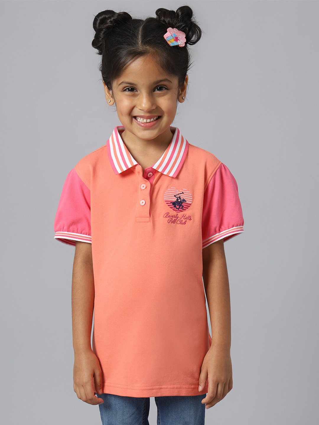 

Beverly Hills Polo Club Girls Polo Collar Short Sleeve T-shirt, Coral