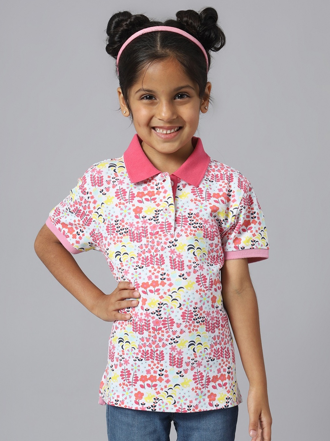 

Beverly Hills Polo Club Girls Floral Printed Polo Collar T-shirt, Pink